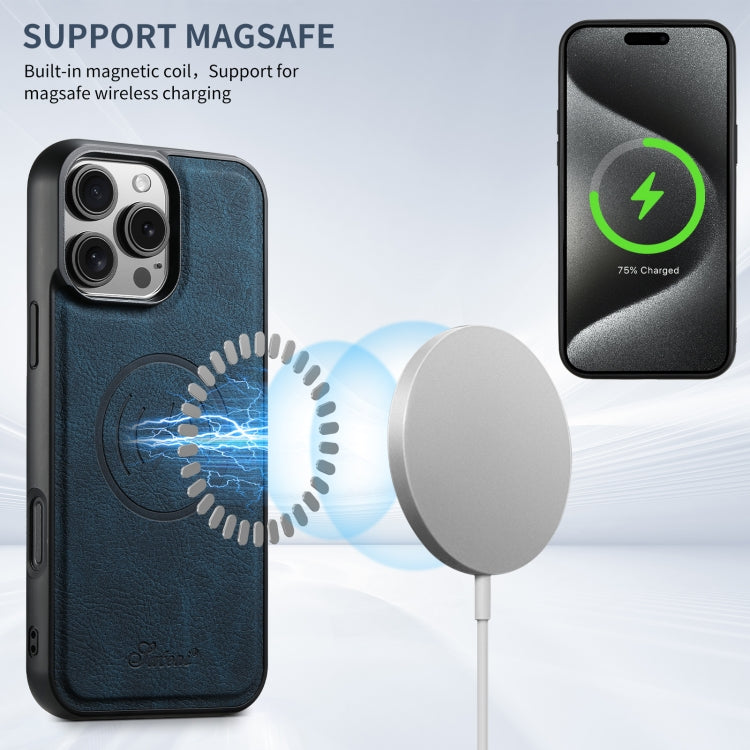 For iPhone 16 Pro Suteni H16 Litchi Texture Leather Detachable Wallet Back Phone Case(Blue) - free shipping - PMC Jewellery - Order now!