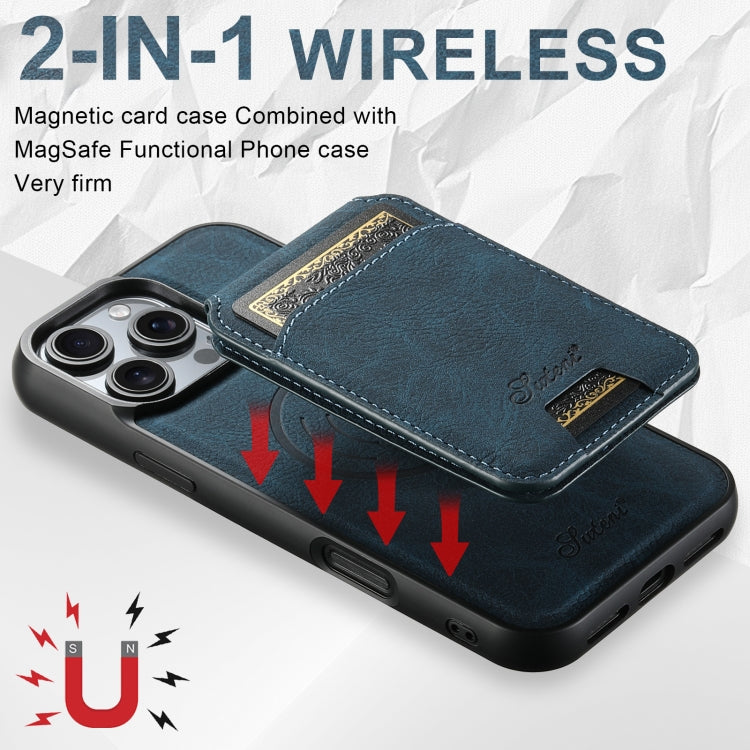 For iPhone 16 Pro Suteni H16 Litchi Texture Leather Detachable Wallet Back Phone Case(Blue) - free shipping - PMC Jewellery - Order now!