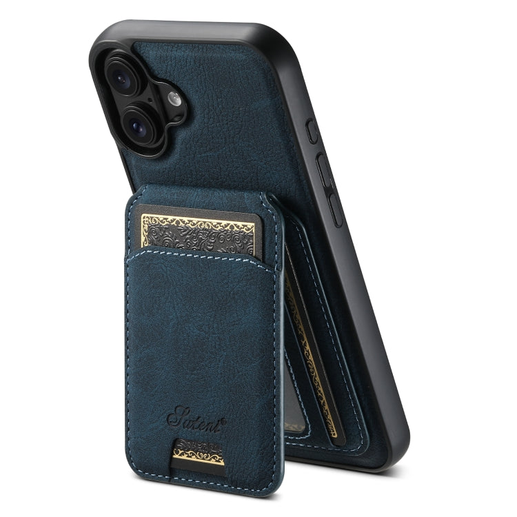 For iPhone 16 Plus Suteni H16 Litchi Texture Leather Detachable Wallet Back Phone Case(Blue) - iPhone 16 Plus Cases by Suteni | Online Shopping South Africa | PMC Jewellery | Buy Now Pay Later Mobicred