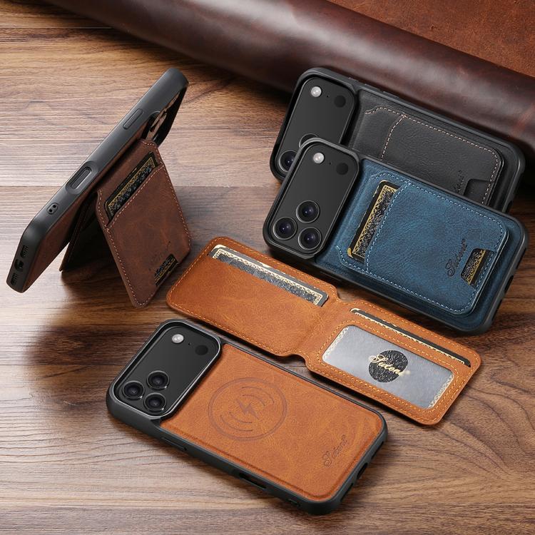 For iPhone 16 Pro Suteni H16 Litchi Texture Leather Detachable Wallet Back Phone Case(Brown) - free shipping - PMC Jewellery - Order now!