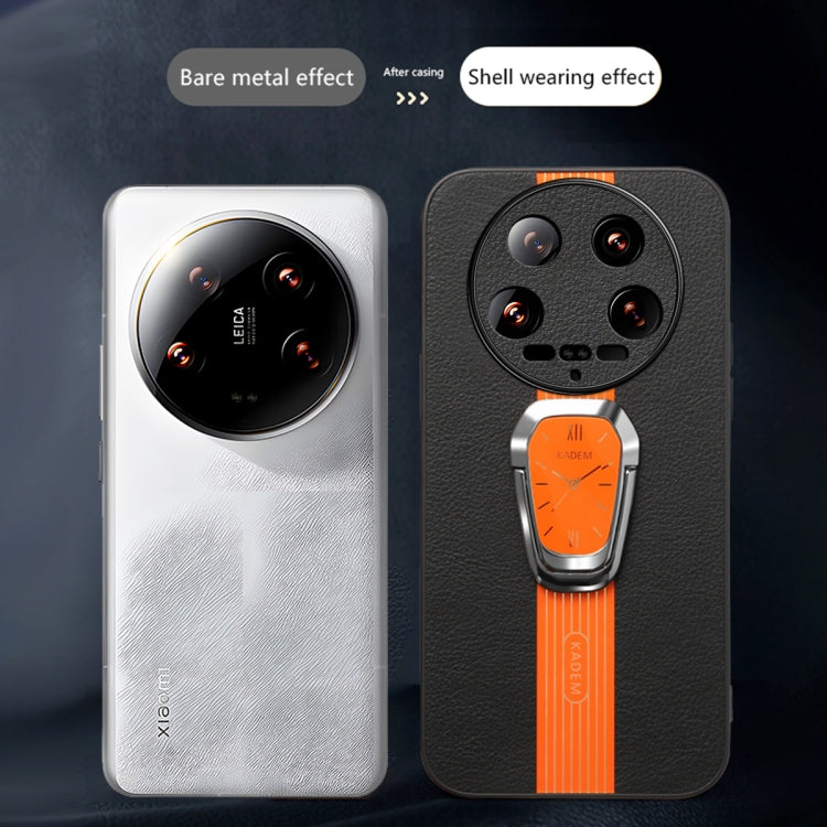 For Xiaomi 14 Ultra Magnetic Litchi Leather Back Phone Case with Holder(Orange) - 14 Ultra Cases by PMC TechLife | Online Shopping South Africa | PMC TechLife | Buy Now Pay Later Mobicred