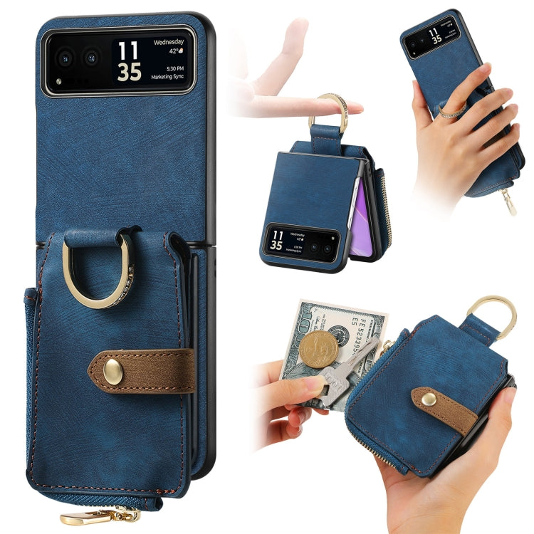 For Motorola Razr 40 Retro Skin-feel Ring Multi-card Wallet Phone Case(Blue) - Motorola Cases by PMC Jewellery | Online Shopping South Africa | PMC Jewellery | Buy Now Pay Later Mobicred