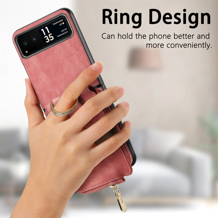 For Motorola Razr 40 Retro Skin-feel Ring Multi-card Wallet Phone Case(Pink) - Motorola Cases by PMC TechLife | Online Shopping South Africa | PMC TechLife | Buy Now Pay Later Mobicred