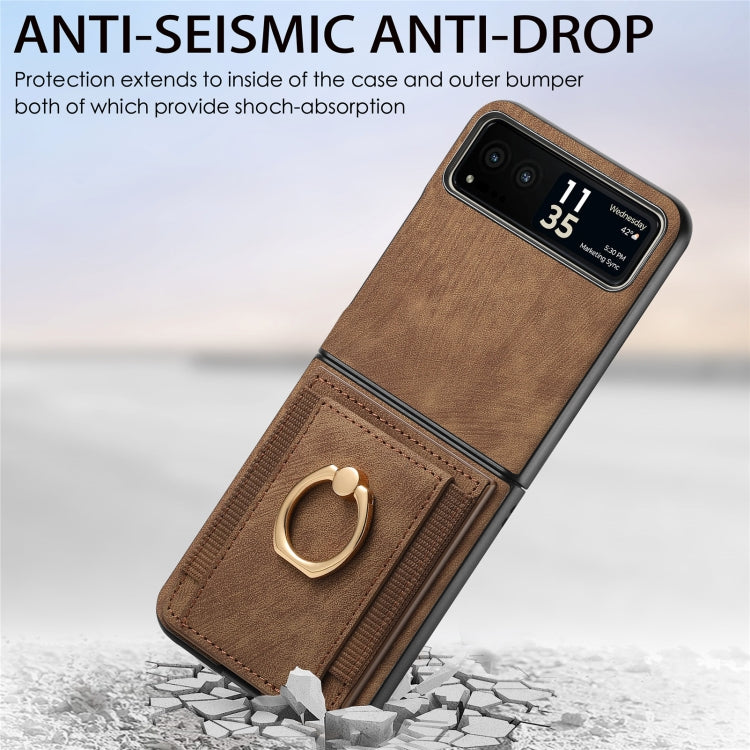 For Motorola Razr 40 Ultra Retro Skin-feel Ring Multi-card Wallet Phone Case(Brown) - Motorola Cases by PMC Jewellery | Online Shopping South Africa | PMC Jewellery | Buy Now Pay Later Mobicred