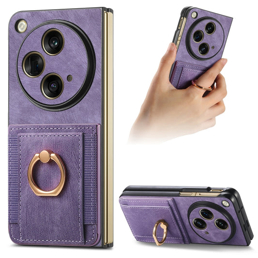 For OPPO Find N3 Retro Skin-feel Ring Multi-card Wallet Phone Case(Purple) - Find N3 Cases by PMC Jewellery | Online Shopping South Africa | PMC Jewellery
