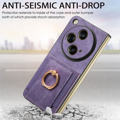 For OPPO Find N3 Retro Skin-feel Ring Multi-card Wallet Phone Case(Purple) - Find N3 Cases by PMC Jewellery | Online Shopping South Africa | PMC Jewellery