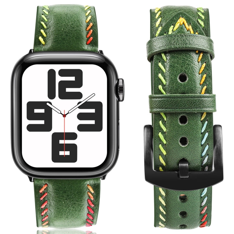For Apple Watch Ultra 49mm Colorful Sewing Thread Leather Watch Band(Green) - Watch Bands by PMC TechLife | Online Shopping South Africa | PMC TechLife | Buy Now Pay Later Mobicred