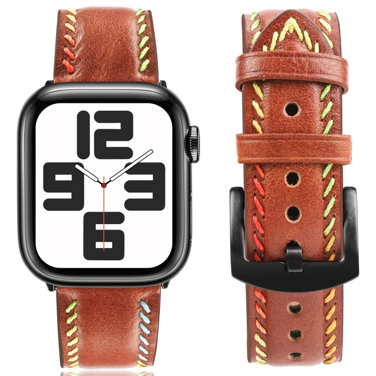 For Apple Watch Series 3 38mm Colorful Sewing Thread Leather Watch Band(Brown) - Watch Bands by PMC TechLife | Online Shopping South Africa | PMC TechLife
