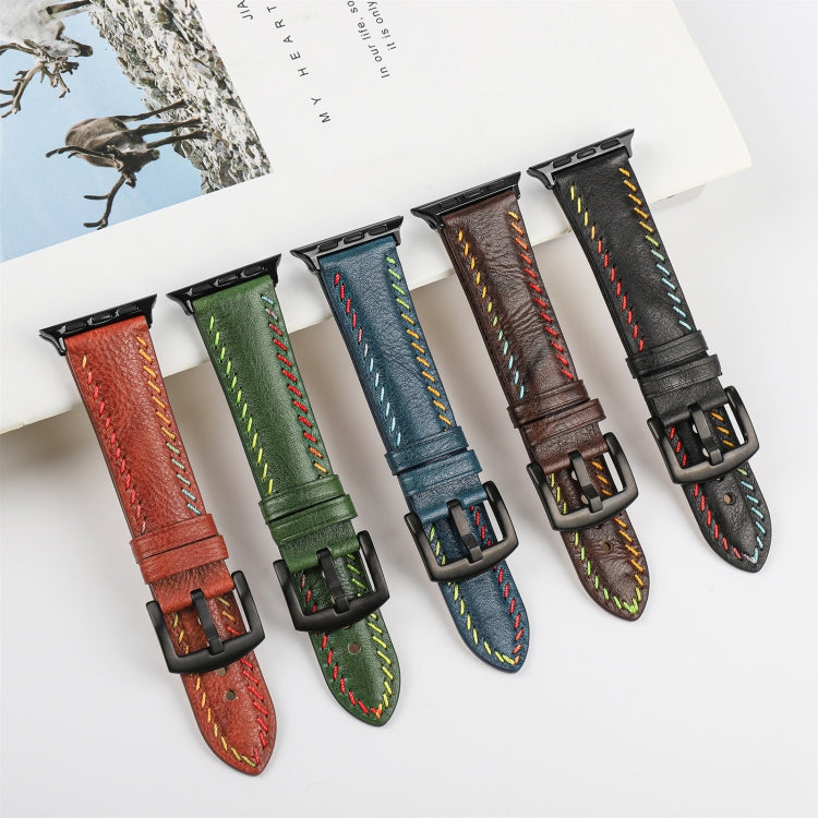 For Apple Watch Ultra 49mm Colorful Sewing Thread Leather Watch Band(Black) - Watch Bands by PMC TechLife | Online Shopping South Africa | PMC TechLife | Buy Now Pay Later Mobicred