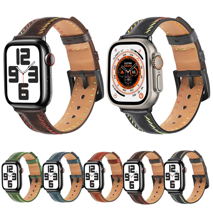 For  Apple Watch Series 5 40mm Colorful Sewing Thread Leather Watch Band(Black) - Watch Bands by PMC TechLife | Online Shopping South Africa | PMC TechLife