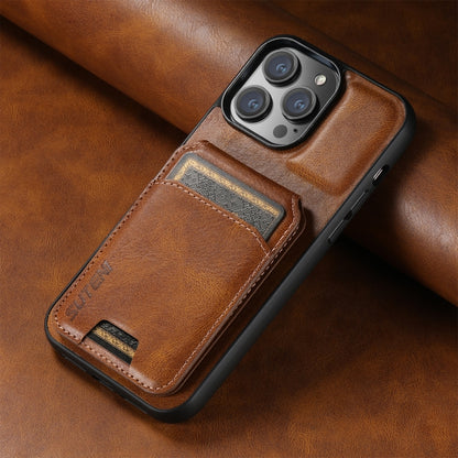 For iPhone 15 Suteni H02 Leather Wallet Stand Back Phone Case(Brown) - iPhone 15 Cases by Suteni | Online Shopping South Africa | PMC Jewellery | Buy Now Pay Later Mobicred