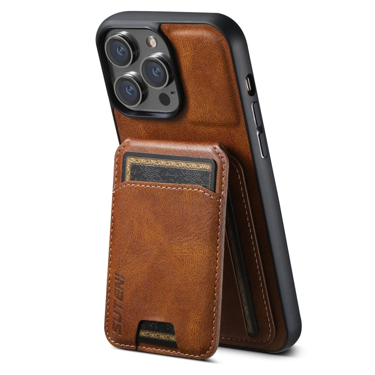 For iPhone 15 Suteni H02 Leather Wallet Stand Back Phone Case(Brown) - iPhone 15 Cases by Suteni | Online Shopping South Africa | PMC Jewellery | Buy Now Pay Later Mobicred