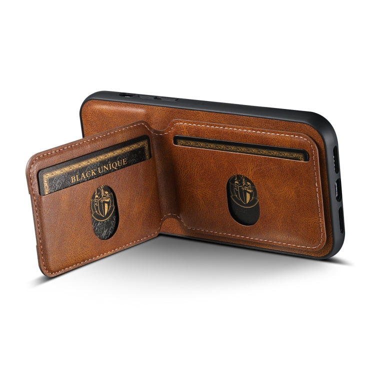 For iPhone 15 Suteni H02 Leather Wallet Stand Back Phone Case(Brown) - iPhone 15 Cases by Suteni | Online Shopping South Africa | PMC Jewellery | Buy Now Pay Later Mobicred