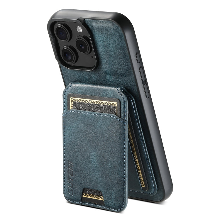 For iPhone 16 Pro Max Suteni H02 Leather Wallet Stand Back Phone Case(Blue) - iPhone 16 Pro Max Cases by Suteni | Online Shopping South Africa | PMC Jewellery | Buy Now Pay Later Mobicred