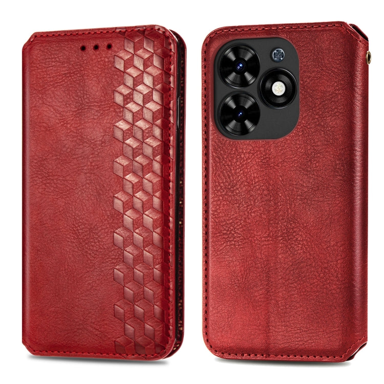 For Tecno Spark Go 2024 Cubic Grid Pressed Magnetic Leather Phone Case(Red) - Tecno Cases by PMC Jewellery | Online Shopping South Africa | PMC Jewellery | Buy Now Pay Later Mobicred