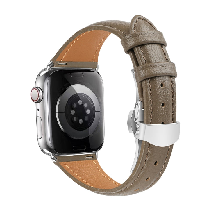 For Apple Watch Series 9 41mm Plain Leather Butterfly Buckle Watch Band(Gray+Silver) - free shipping - PMC TechLife - Order now!