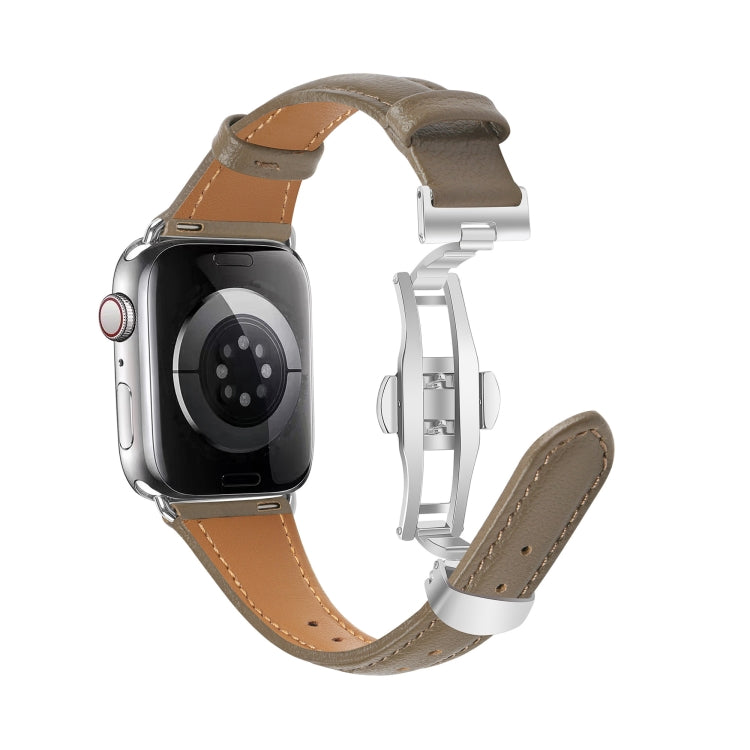 For Apple Watch Ultra 49mm Plain Leather Butterfly Buckle Watch Band(Gray+Silver) - free shipping - PMC TechLife - Order now!