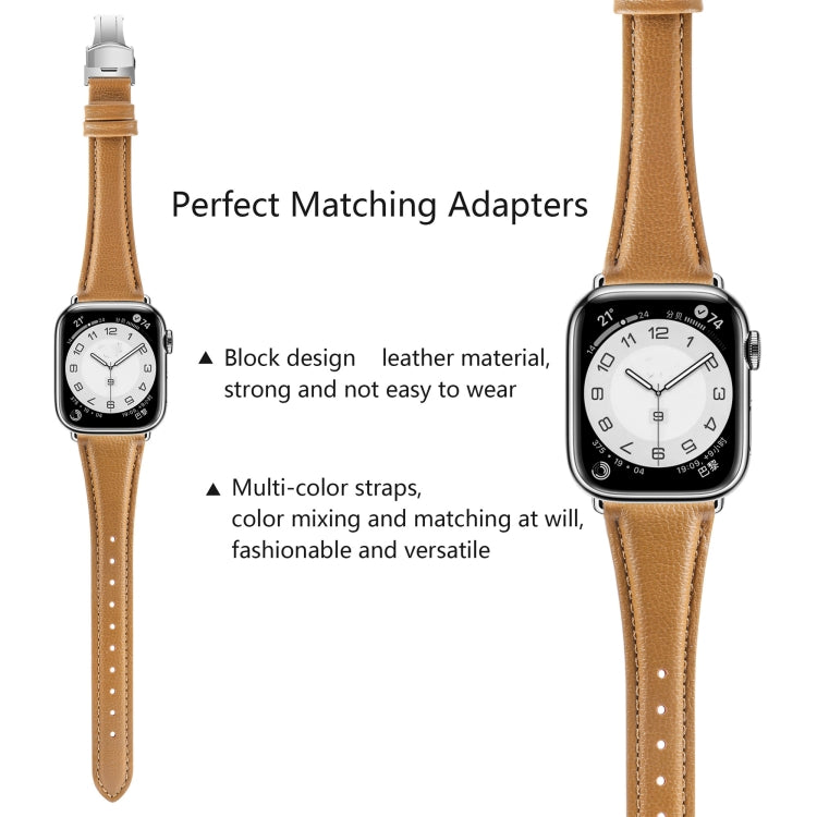 For Apple Watch Series 8 41mm Plain Leather Butterfly Buckle Watch Band(Brown+Silver) - free shipping - PMC TechLife - Order now!
