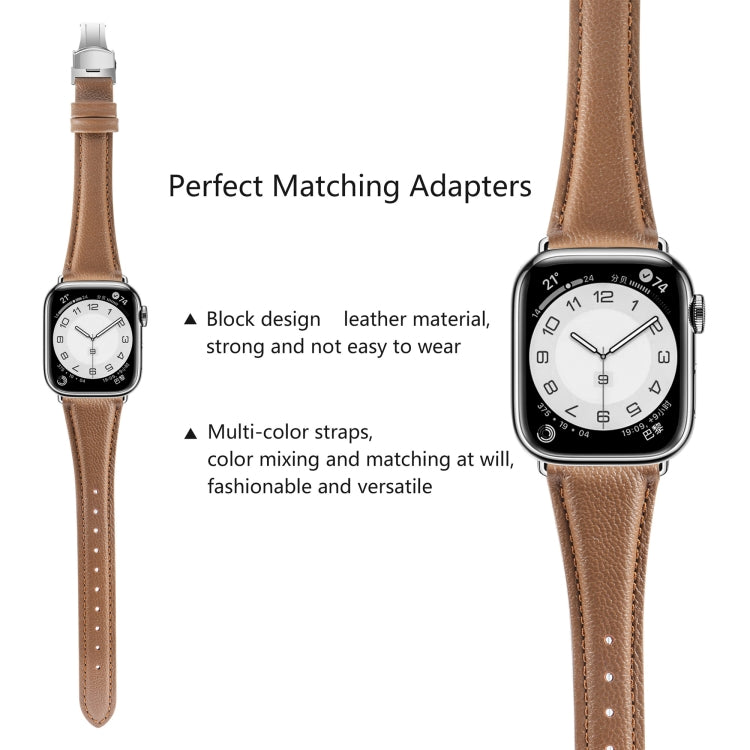 For Apple Watch Series 7 45mm Plain Leather Butterfly Buckle Watch Band(Dark Brown+Silver) - free shipping - PMC TechLife - Order now!