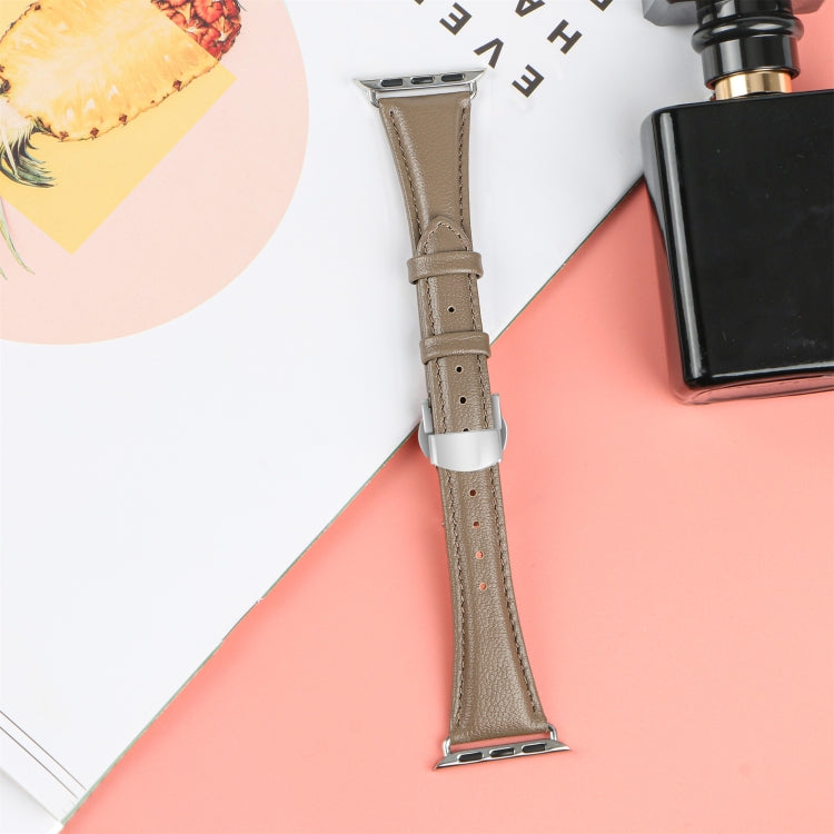 For Apple Watch Series 7 45mm Plain Leather Butterfly Buckle Watch Band(Gray+Silver) - free shipping - PMC TechLife - Order now!