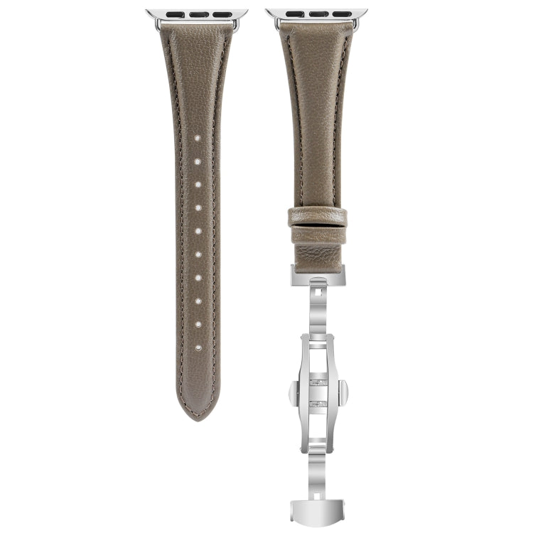 For Apple Watch Series 5 44mm Plain Leather Butterfly Buckle Watch Band(Gray+Silver) - free shipping - PMC TechLife - Order now!