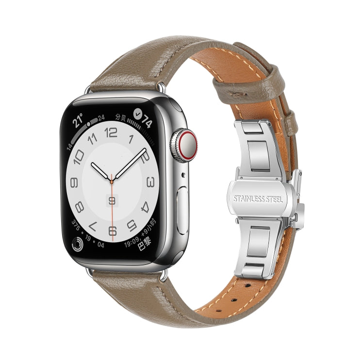 For Apple Watch Series 5 40mm Plain Leather Butterfly Buckle Watch Band(Gray+Silver) - free shipping - PMC TechLife - Order now!