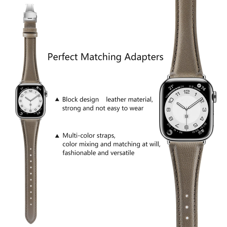 For Apple Watch Series 4 44mm Plain Leather Butterfly Buckle Watch Band(Gray+Silver) - free shipping - PMC TechLife - Order now!