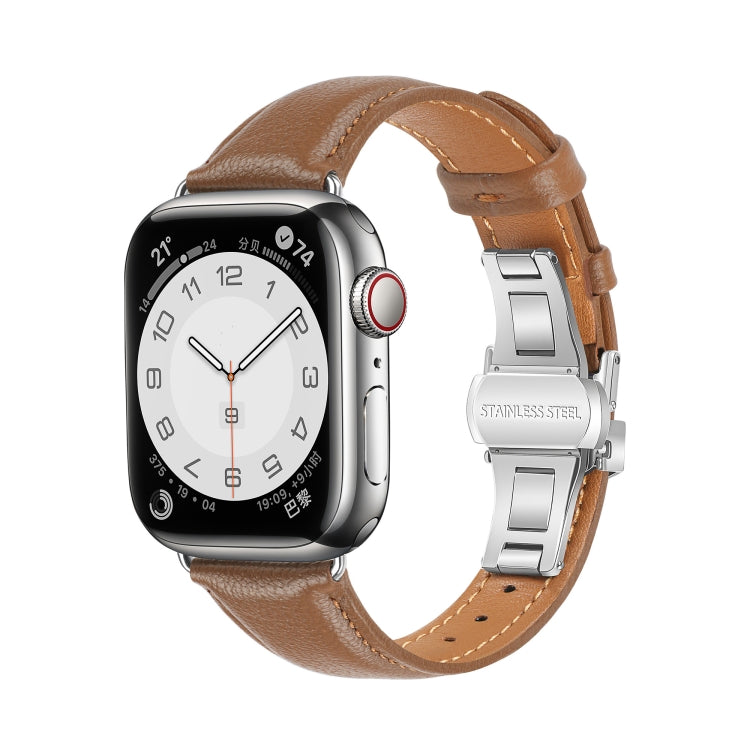 For Apple Watch Series 4 40mm Plain Leather Butterfly Buckle Watch Band(Dark Brown+Silver) - free shipping - PMC TechLife - Order now!