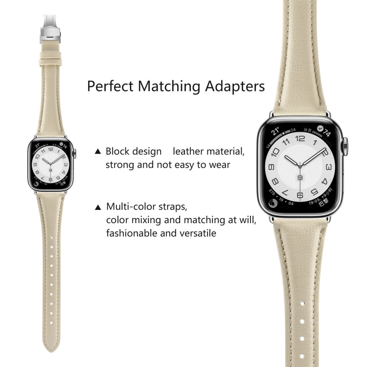 For Apple Watch Series 4 40mm Plain Leather Butterfly Buckle Watch Band(Beige+Silver) - free shipping - PMC TechLife - Order now!
