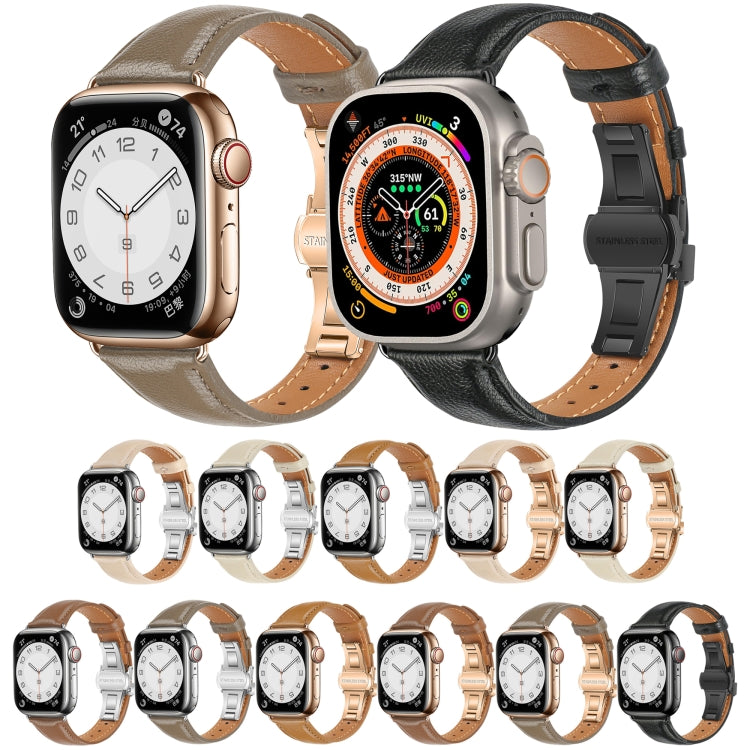 For Apple Watch Series 3 38mm Plain Leather Butterfly Buckle Watch Band(Brown+Silver) - free shipping - PMC TechLife - Order now!