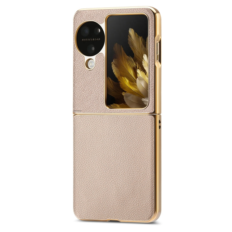 For OPPO Find N3 Flip Litchi Leather Electroplating Shockproof Phone Case(Khaki) - Find N3 Flip Cases by PMC Jewellery | Online Shopping South Africa | PMC Jewellery | Buy Now Pay Later Mobicred