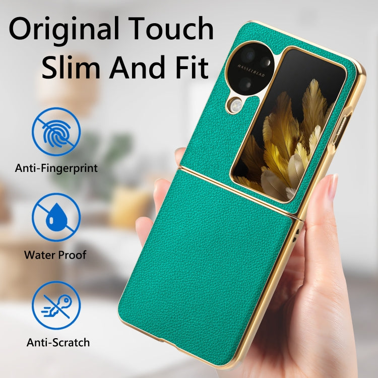 For OPPO Find N3 Flip Litchi Leather Electroplating Shockproof Phone Case(Green) - OPPO Cases by PMC TechLife | Online Shopping South Africa | PMC TechLife | Buy Now Pay Later Mobicred