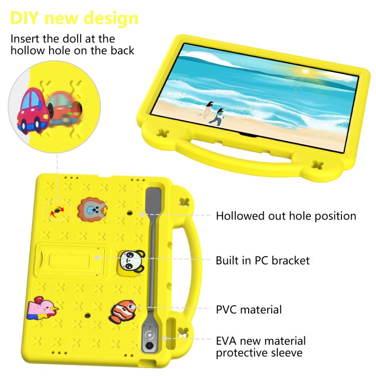 For  Lenovo Xiaoxin Pad Pro 12.7 2025 Handle Kickstand Children EVA Shockproof Tablet Case(Yellow) - Lenovo by PMC TechLife | Online Shopping South Africa | PMC TechLife | Buy Now Pay Later Mobicred