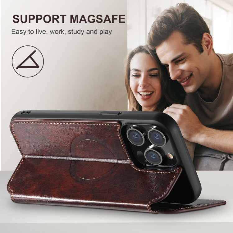 For iPhone 16 Suteni J05 Leather Magnetic MagSafe Phone Case(Brown) - iPhone 16 Cases by Suteni | Online Shopping South Africa | PMC Jewellery | Buy Now Pay Later Mobicred