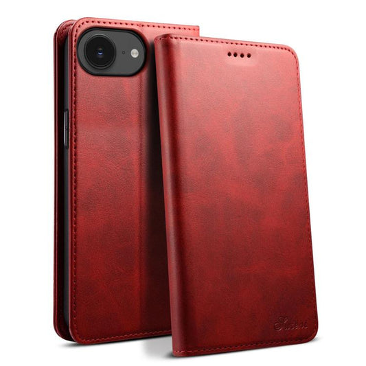 For iPhone 16e Suteni Calf Texture Horizontal Flip Leather Phone Case(Red) - iPhone 16e Cases by Suteni | Online Shopping South Africa | PMC Jewellery | Buy Now Pay Later Mobicred