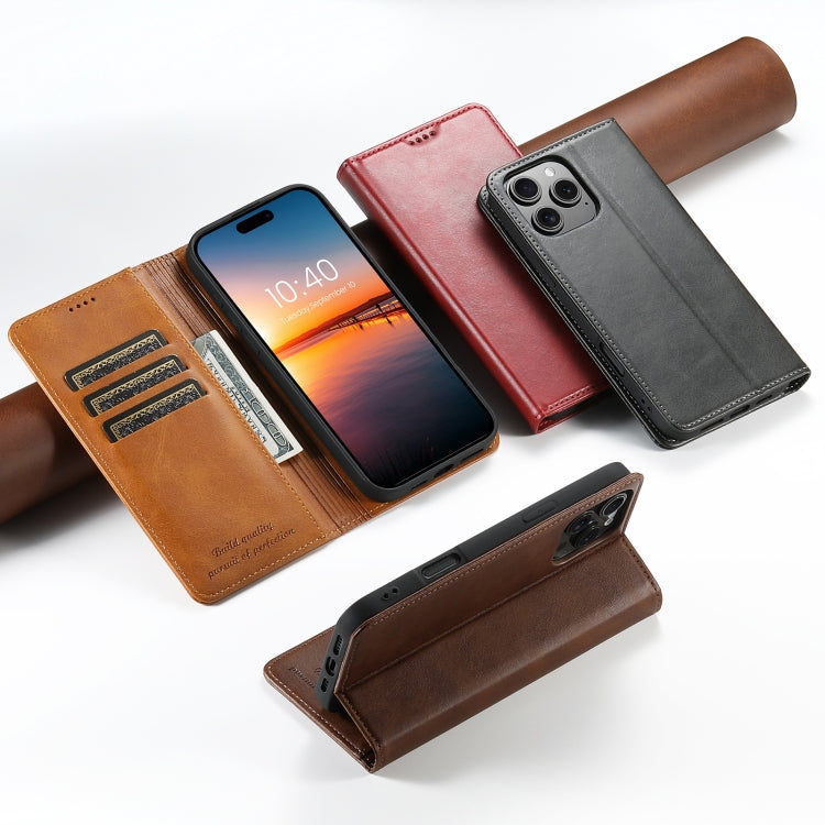 For iPhone 16 Pro Max Suteni Calf Texture Horizontal Flip Leather Phone Case(Brown) - iPhone 16 Pro Max Cases by Suteni | Online Shopping South Africa | PMC Jewellery | Buy Now Pay Later Mobicred