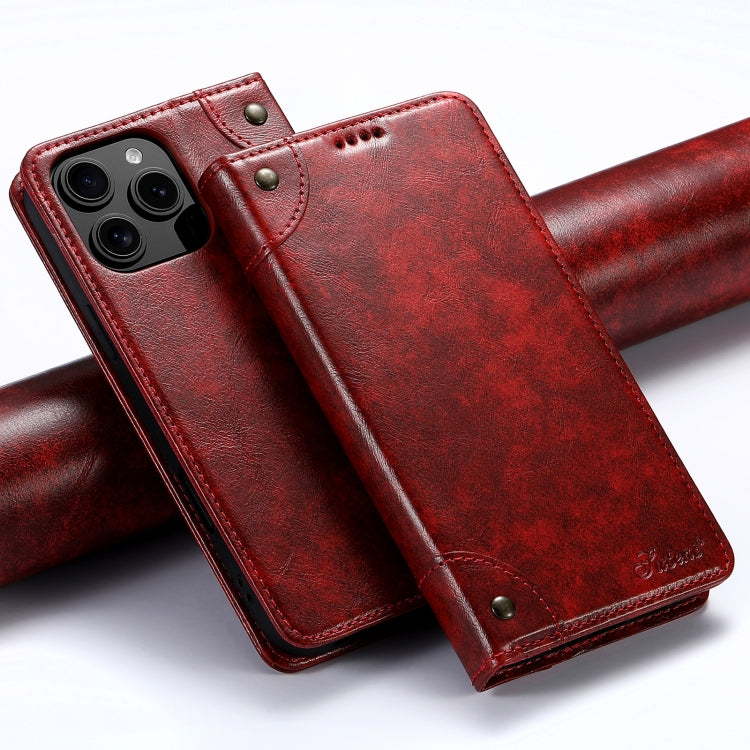 For iPhone 16 Pro Suteni Baroque Calf Texture Buckle Wallet Leather Phone Case(Red) - iPhone 16 Pro Cases by Suteni | Online Shopping South Africa | PMC Jewellery | Buy Now Pay Later Mobicred