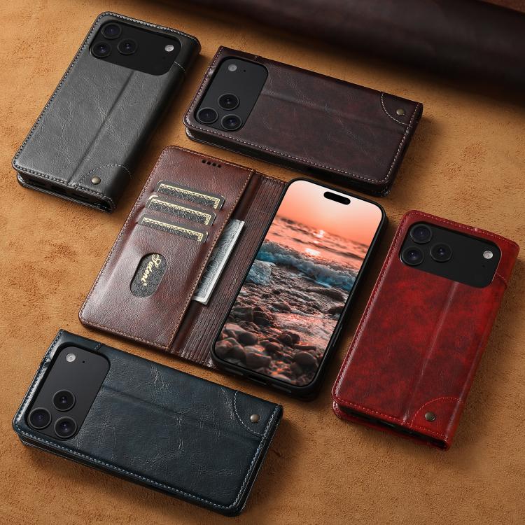 For iPhone 16e Suteni Baroque Calf Texture Buckle Wallet Leather Phone Case(Khaki) - free shipping - PMC TechLife - Order now!
