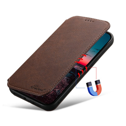 For iPhone 15 Pro Max Suteni J06 Retro Matte Litchi Texture Leather MagSafe Phone Case(Brown) - iPhone 15 Pro Max Cases by Suteni | Online Shopping South Africa | PMC Jewellery | Buy Now Pay Later Mobicred