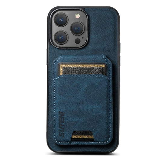 For iPhone 15 Pro Max Suteni H02 Litchi Leather Card Wallet Stand Back Phone Case(Blue) - iPhone 15 Pro Max Cases by Suteni | Online Shopping South Africa | PMC Jewellery | Buy Now Pay Later Mobicred