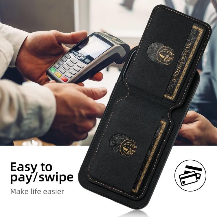 For iPhone 16e Suteni H02 Litchi Leather Card Wallet Stand Back Phone Case(Black) - iPhone 16e Cases by Suteni | Online Shopping South Africa | PMC TechLife | Buy Now Pay Later Mobicred