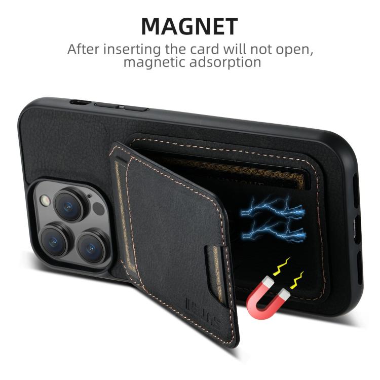 For iPhone 16e Suteni H02 Litchi Leather Card Wallet Stand Back Phone Case(Black) - iPhone 16e Cases by Suteni | Online Shopping South Africa | PMC TechLife | Buy Now Pay Later Mobicred