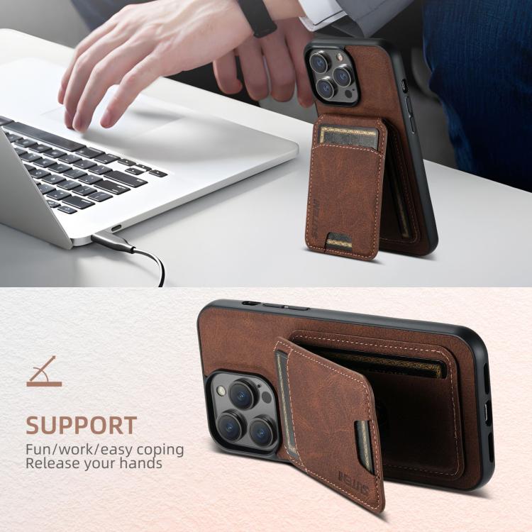 For iPhone 16e Suteni H02 Litchi Leather Card Wallet Stand Back Phone Case(Brown) - iPhone 16e Cases by Suteni | Online Shopping South Africa | PMC TechLife | Buy Now Pay Later Mobicred