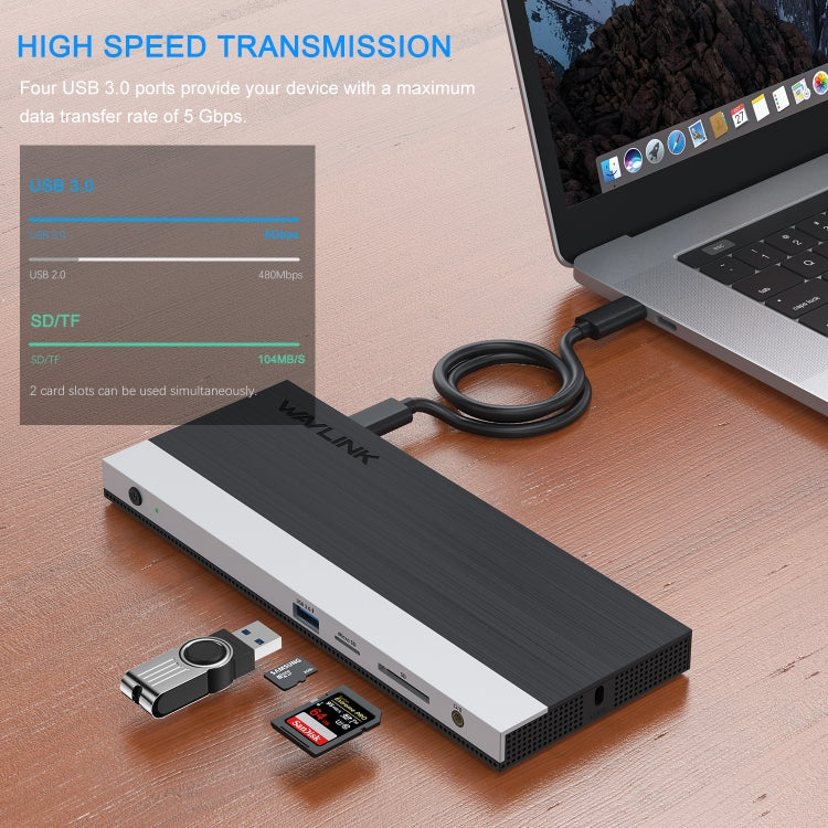 WAVLINK WL-UMD01 USB3.0 Splitter Docking Station Gigabit Ethernet / DP / HD Cable Converter(EU Plug) - free shipping - PMC Jewellery - Order now!