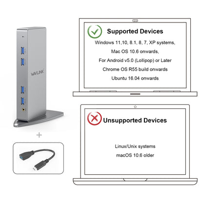 WAVLINK WL-UG39DK7 USB3.0 Hub Adapter Multi-Screen Graphics Card Universal Docking Station, Plug:EU Plug - USB HUB by WAVLINK | Online Shopping South Africa | PMC Jewellery | Buy Now Pay Later Mobicred