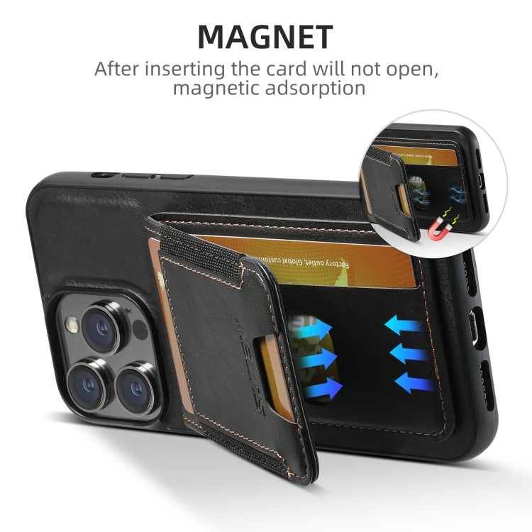 For iPhone 16 Pro Max Suteni H03 Oil Wax Leather Wallet Stand Back Phone Case(Black) - free shipping - PMC Jewellery - Order now!