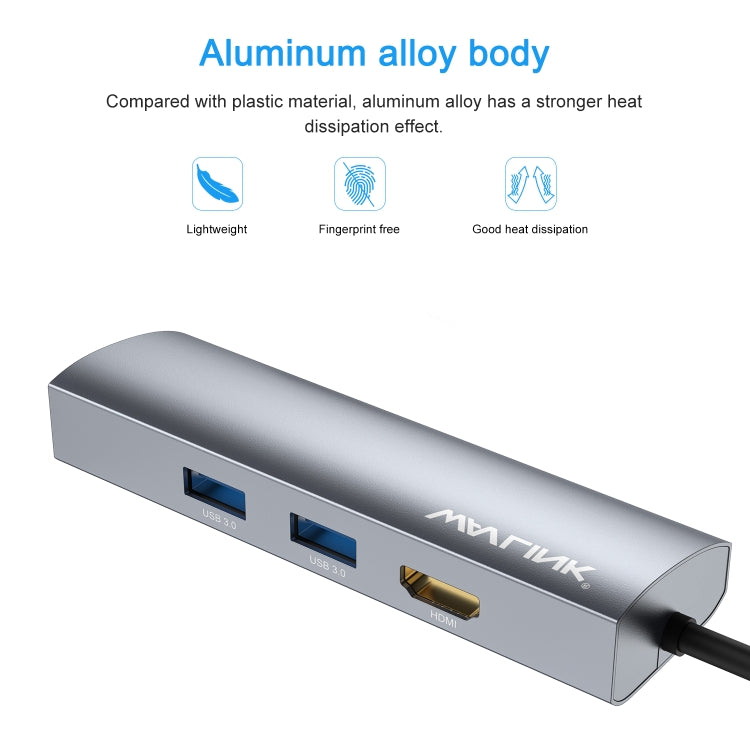 WAVLINK WL-UHP3408 USB HUB Adapter 4-in-1 Type-C to HD + 2xUSB3.0 + Gigabit RJ45 Docking Station - free shipping - PMC Jewellery - Order now!