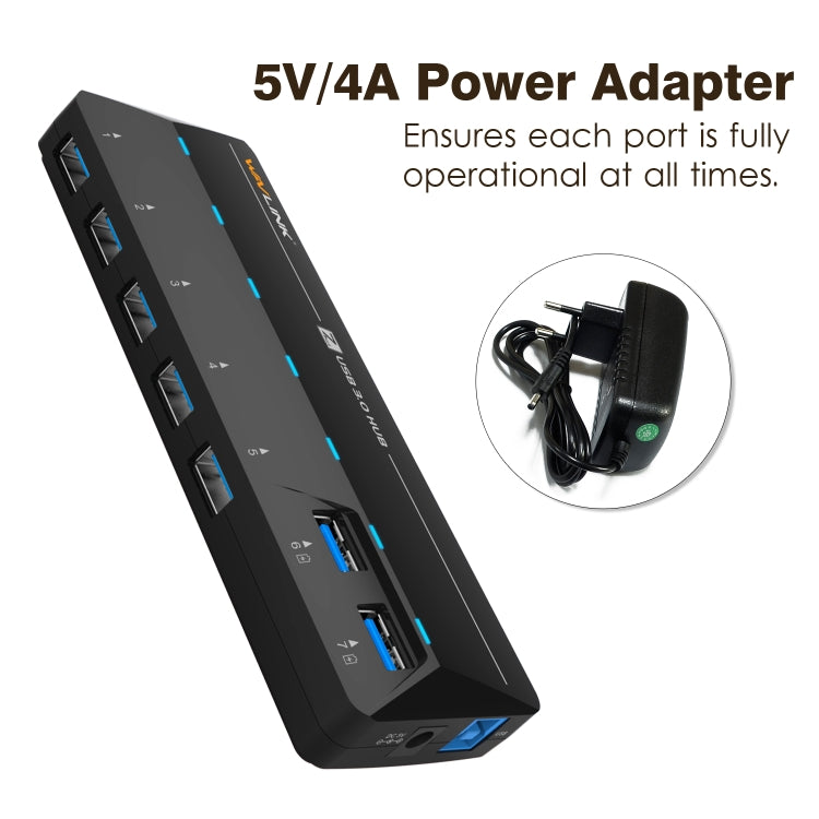 WAVLINK WL-UH3073D USB3.0 HUB Adapter 7-Port Docking Station with Individual Switch(AU Plug) - USB 3.0 HUB by WAVLINK | Online Shopping South Africa | PMC Jewellery | Buy Now Pay Later Mobicred