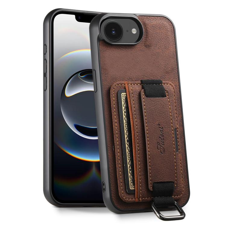 For iPhone 16e Suteni H13 Litchi Leather Wrist Strap Wallet Back Phone Case(Brown) - iPhone 16e Cases by Suteni | Online Shopping South Africa | PMC TechLife | Buy Now Pay Later Mobicred