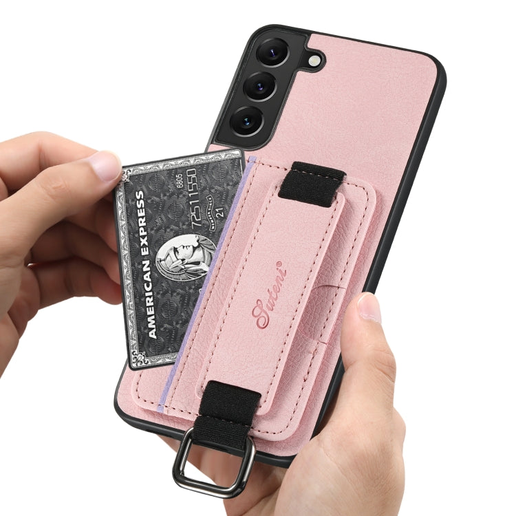 For Samsung Galaxy S24+ 5G Suteni H13 Litchi Leather Wrist Strap Wallet Back Phone Case(Pink) - Galaxy S24+ 5G Cases by Suteni | Online Shopping South Africa | PMC Jewellery | Buy Now Pay Later Mobicred